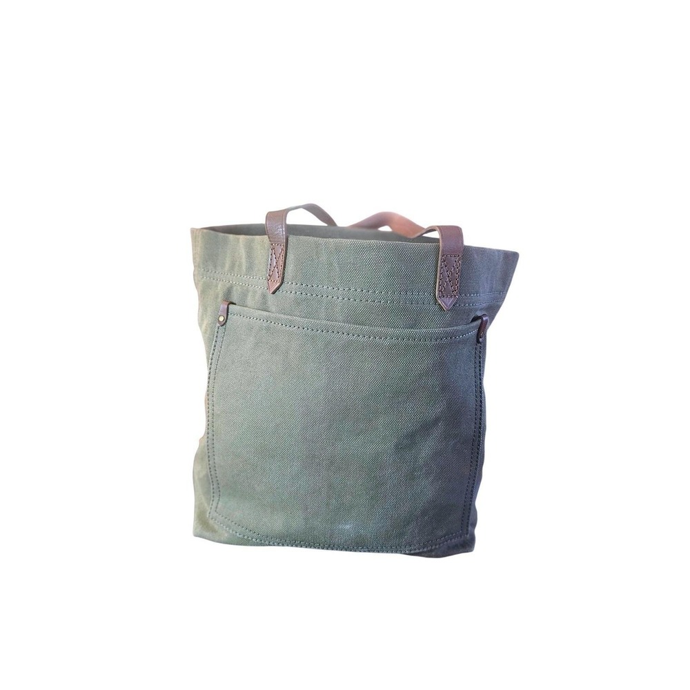 Madewell The Transport Tote Waxed Canvas Olive Green Leather Strap Handbag - Picture 3 of 9